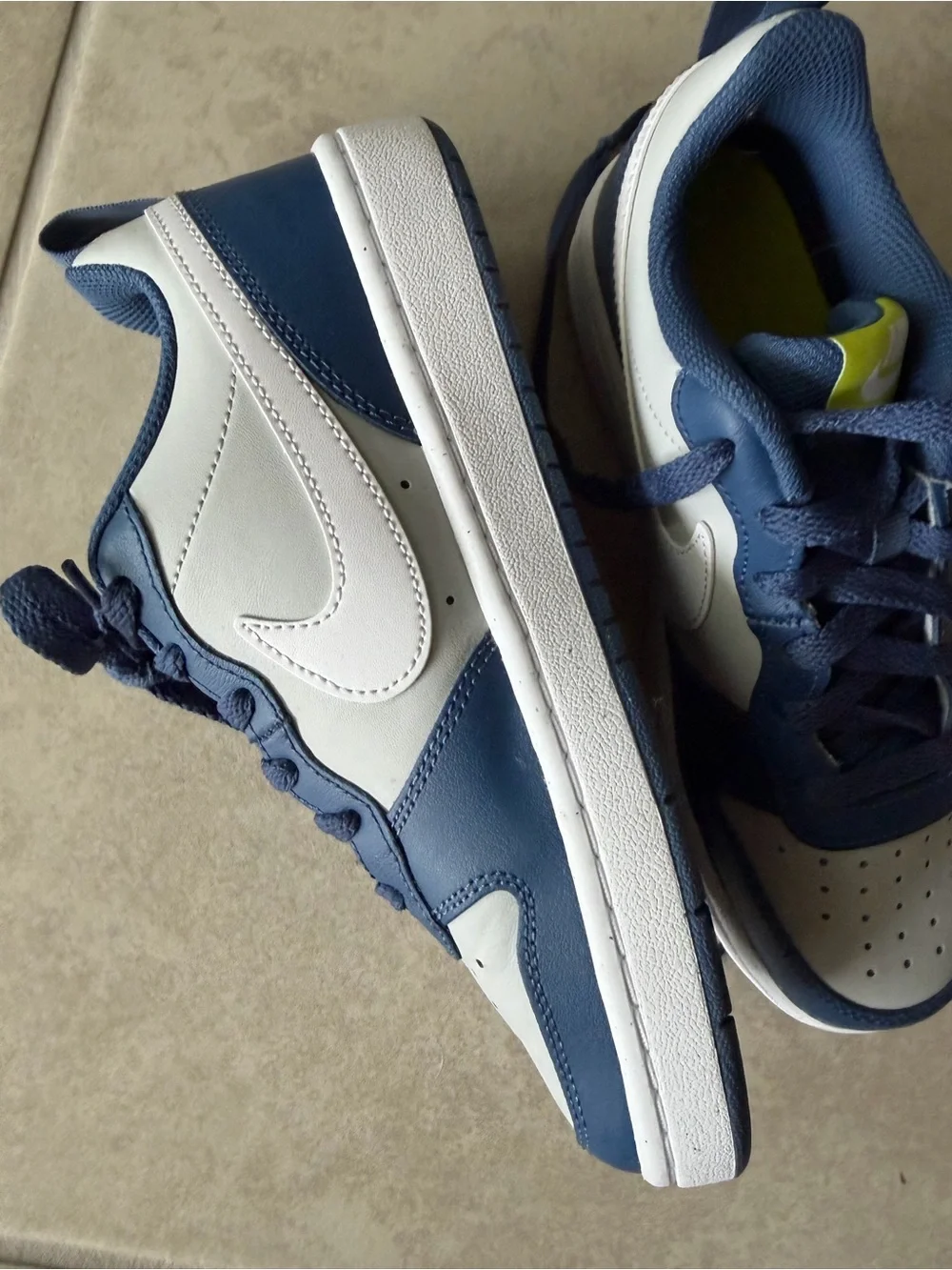 Nike Kids Sneakers Navy Blue and White with Lime Accent